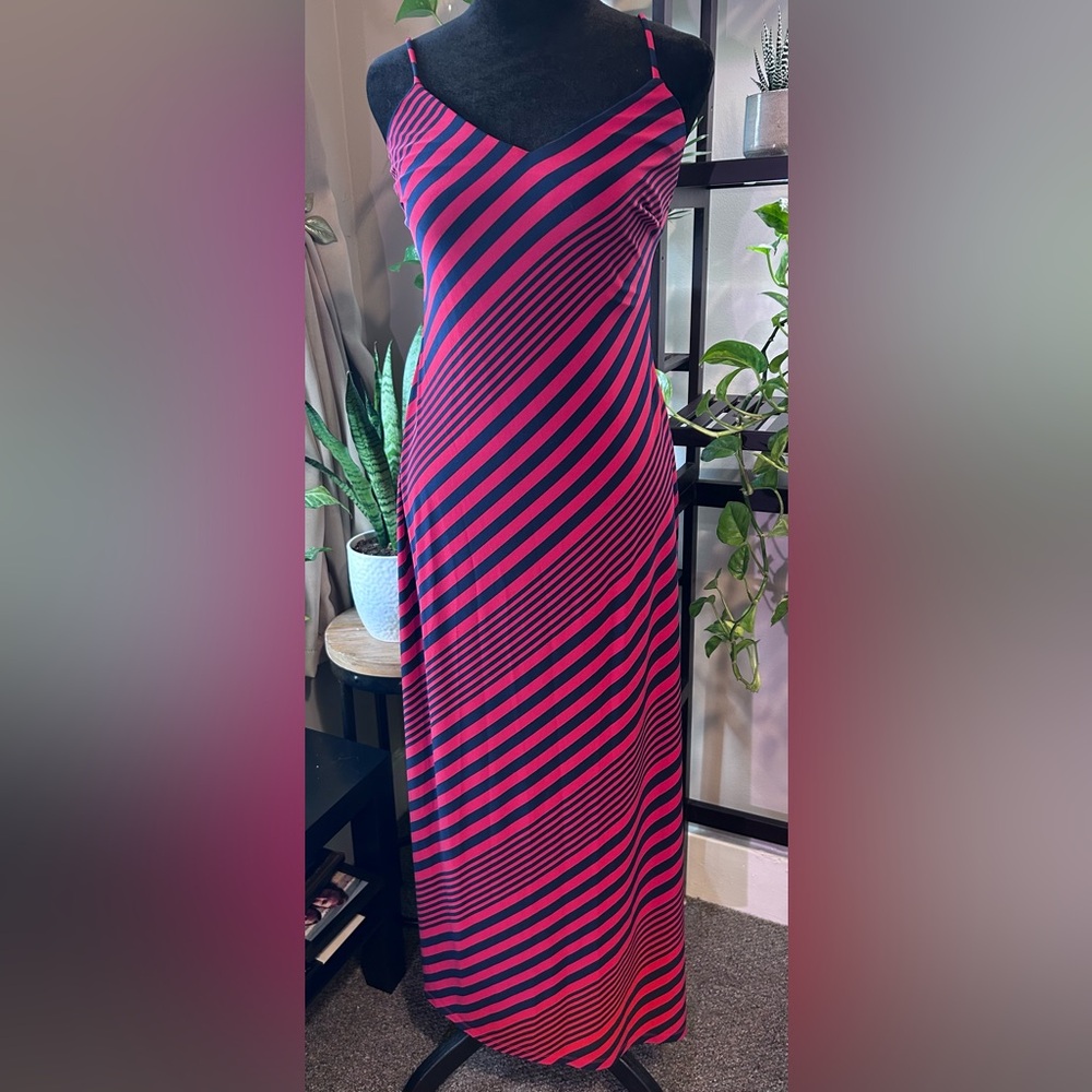 Ralph Lauren Striped Red and Navy Sleeveless Maxi Dress